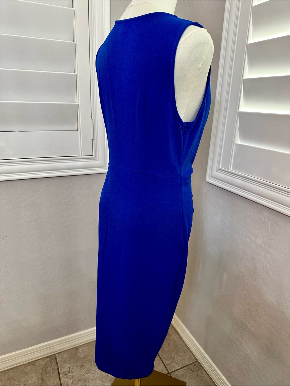 Cocktail Dress. Sleeveless Cobalt Wrap-Front Sheath Dress - Picture 4 of 4